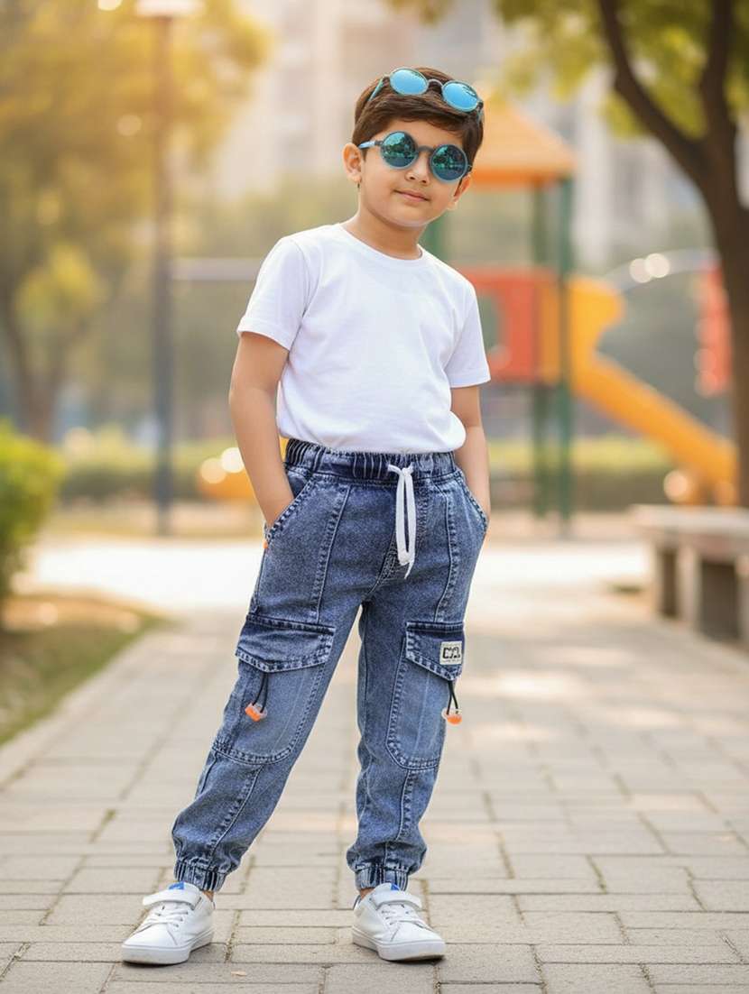 boys washed mid rise cargo jeans