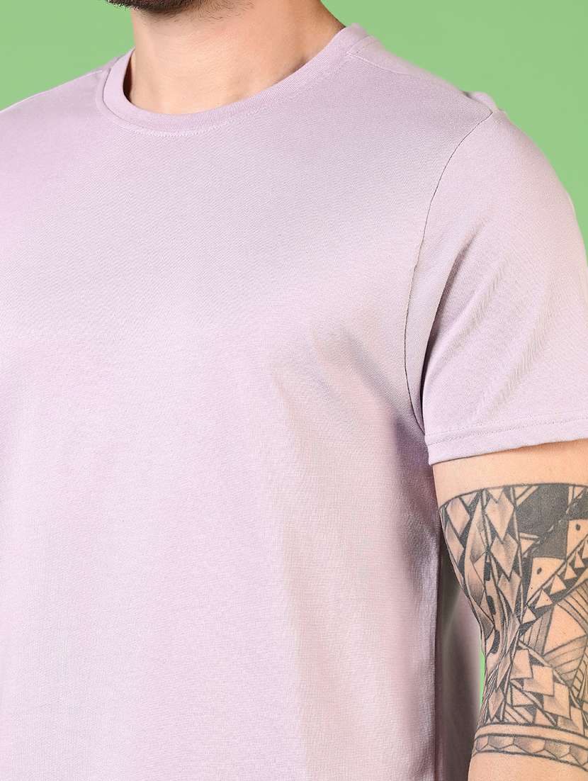 mauve cotton blend plain tshirt - 22328232 -  Standard Image - 1