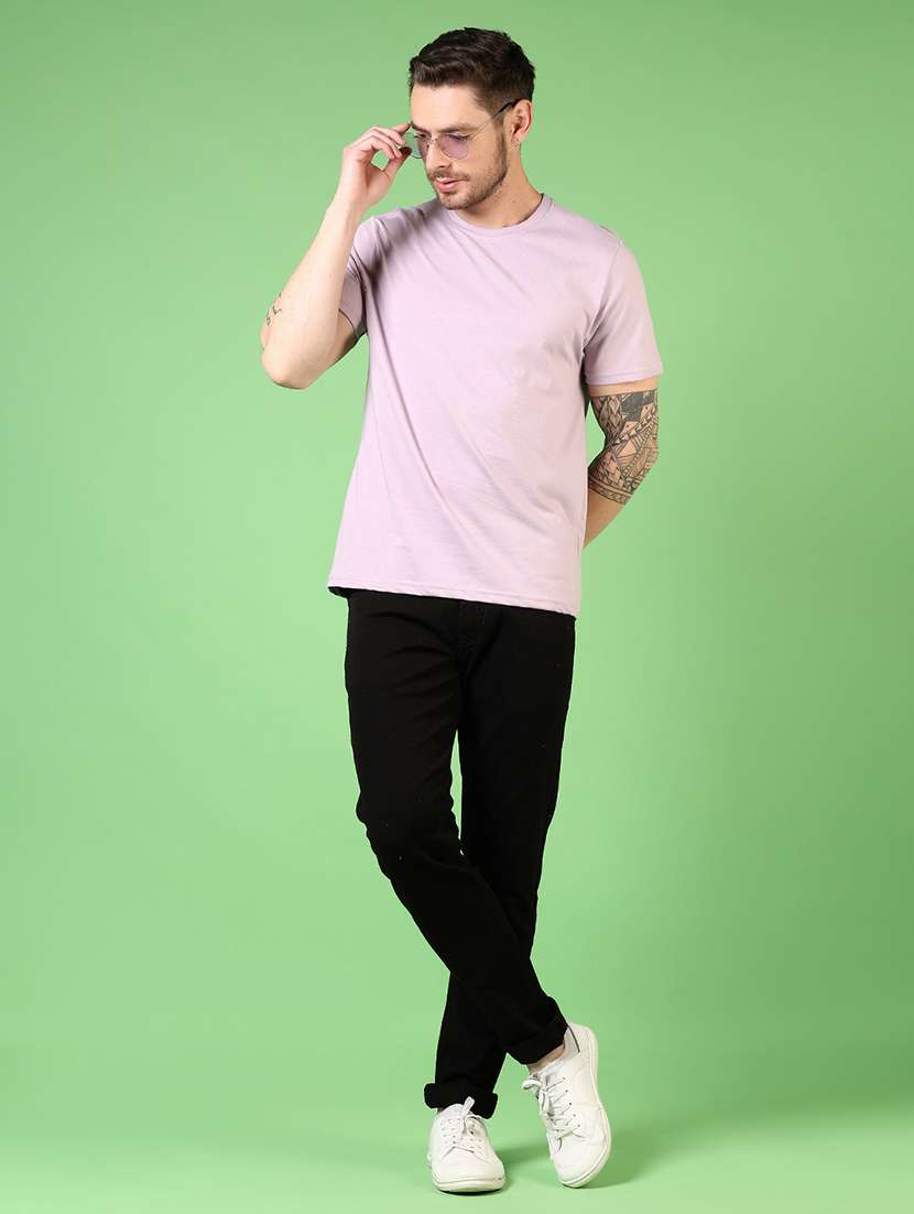 mauve cotton blend plain tshirt - 22328232 -  Standard Image - 4