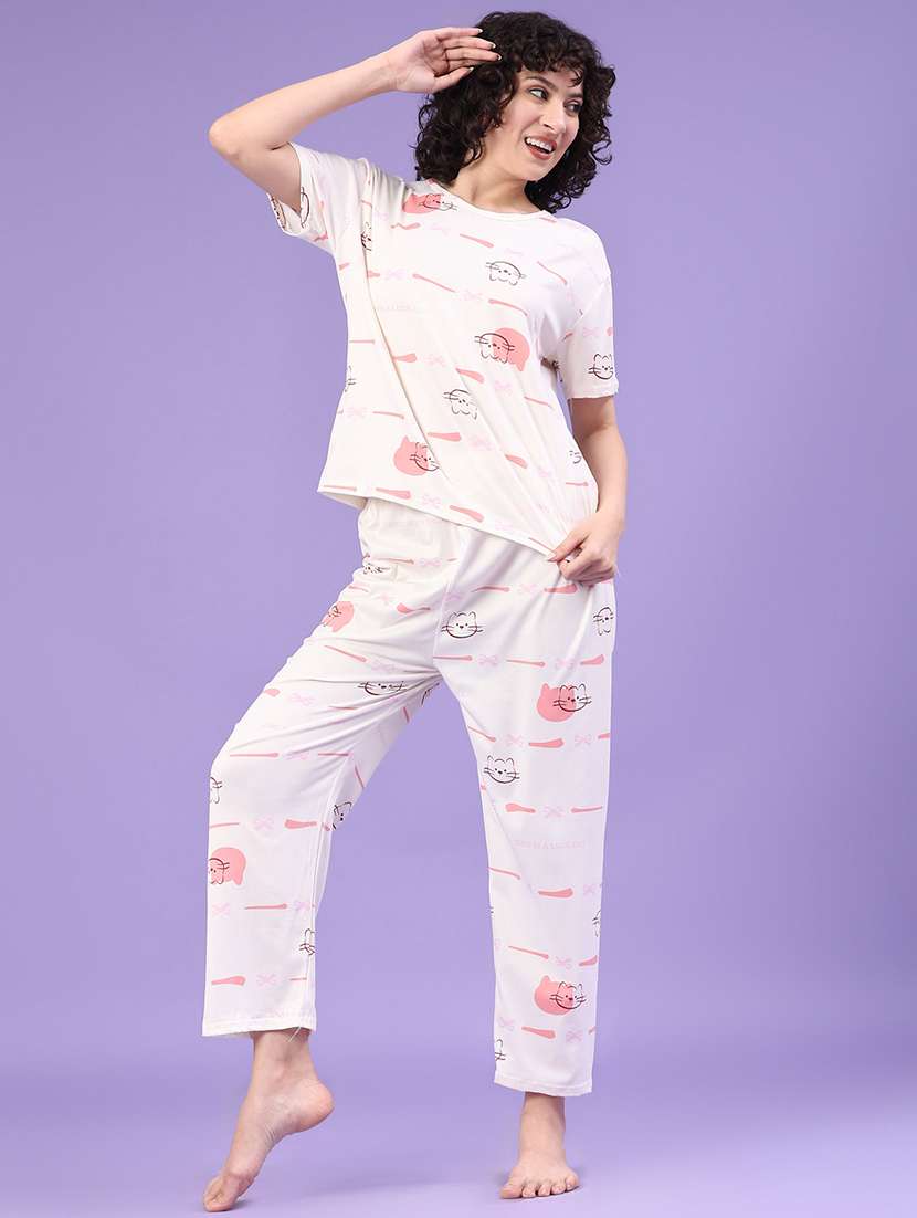women printed short sleeve pyjama set nightwear
