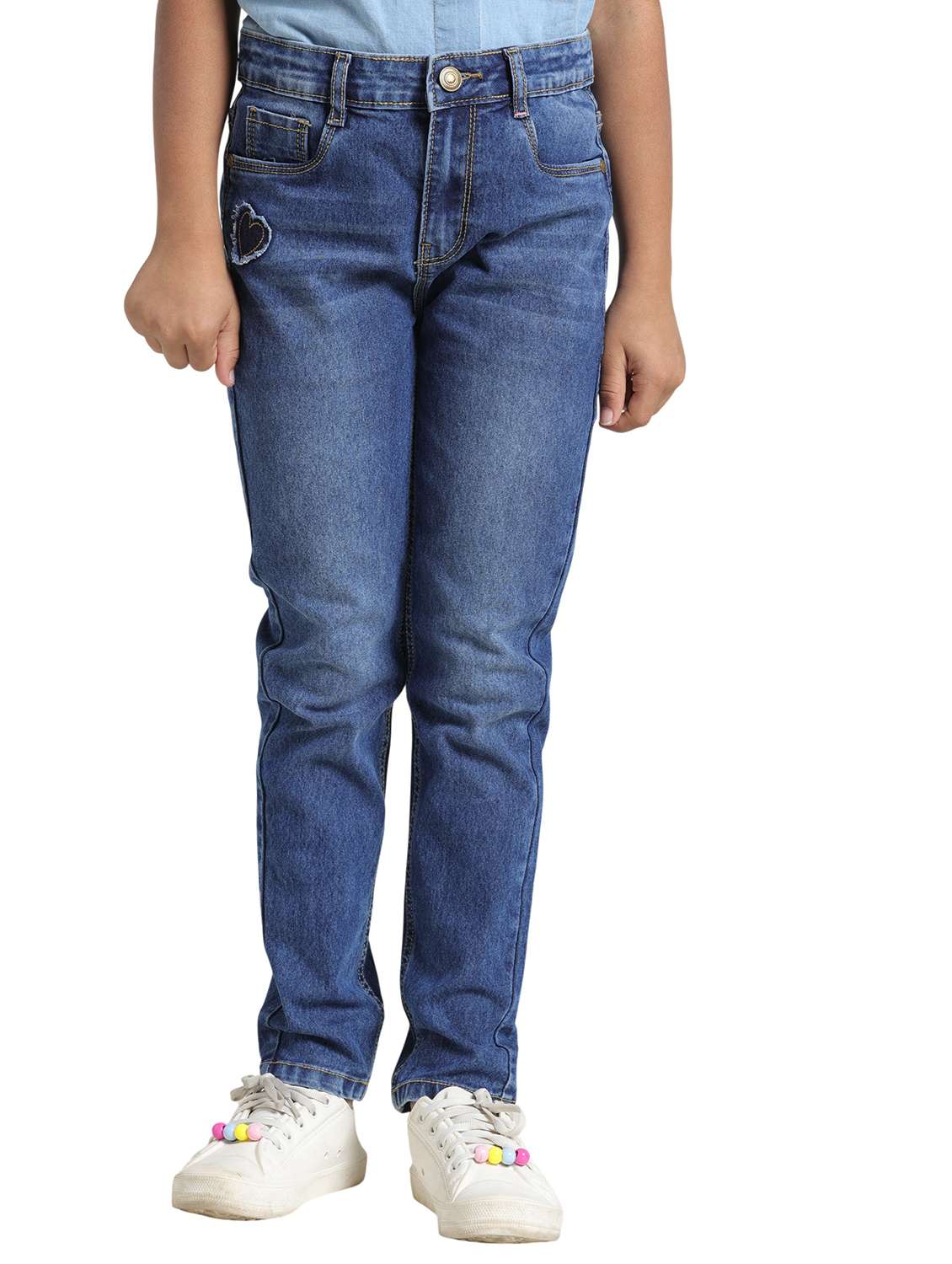 girls solid mid rise slim fit jean - 22328303 -  Standard Image - 1