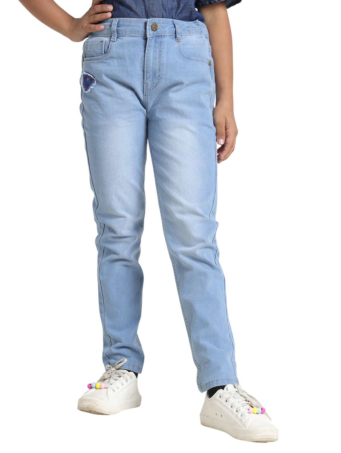 girls solid mid rise slim fit jean - 22328304 -  Standard Image - 1