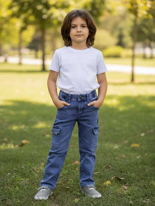 Blue Poly Cotton Plain Jean