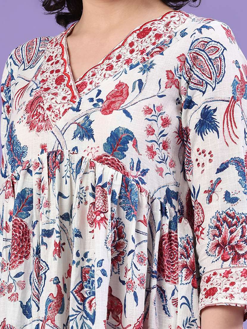 women printed three quarter sleeve flared dress - 22328417 -  Standard Image - 1