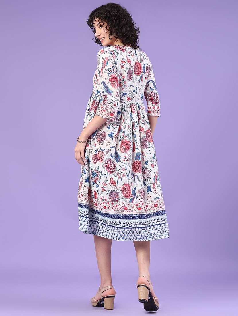 women printed three quarter sleeve flared dress - 22328417 -  Standard Image - 4