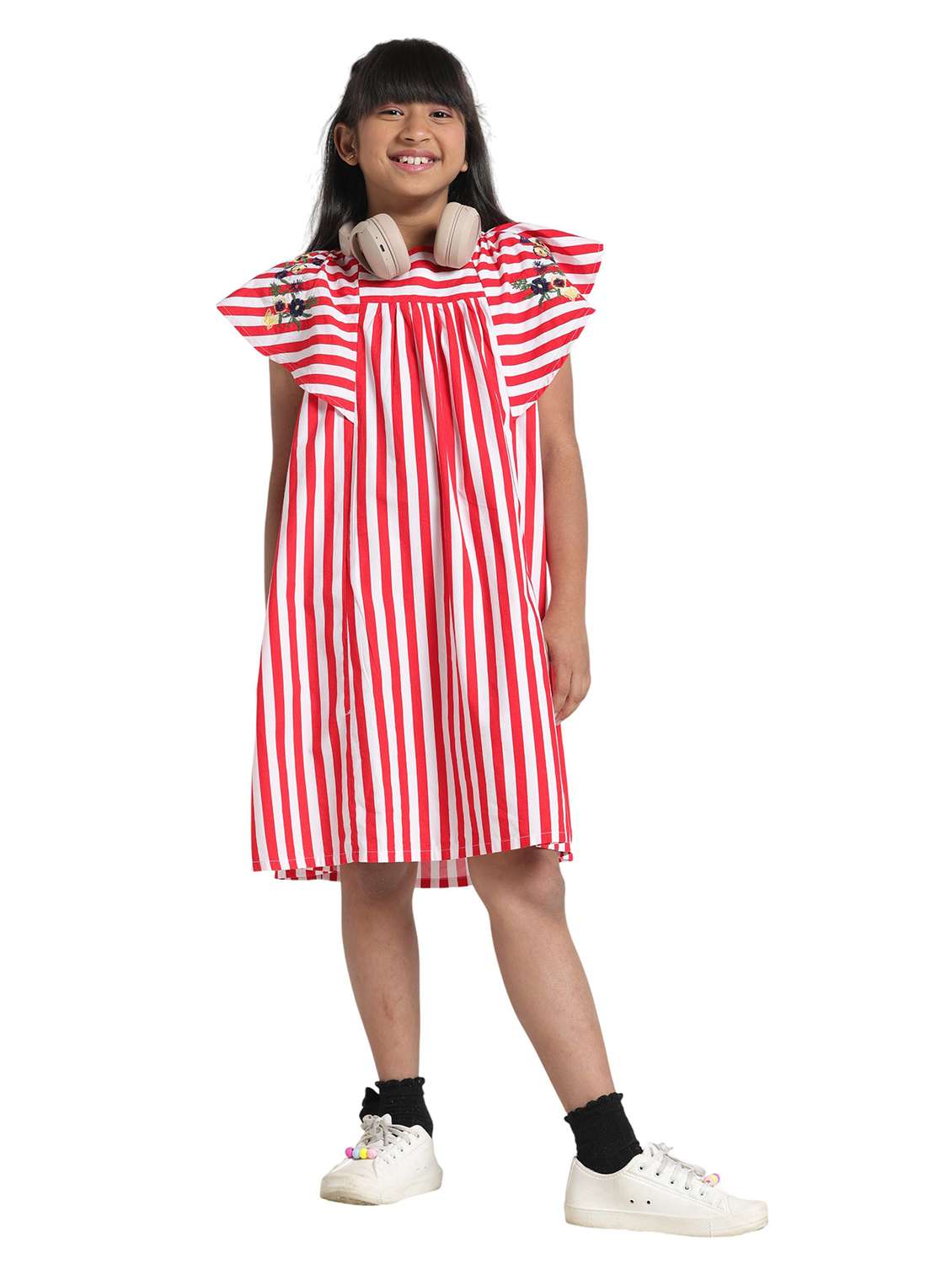 Girls Striped Short Sleeve A-line Dress - 22328485 -  Standard Image - 1