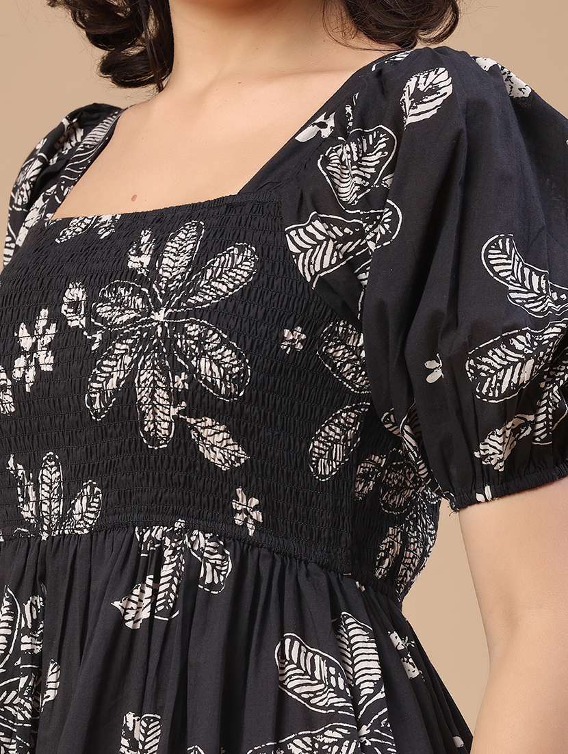 women printed puff sleeves a-line dress - 22328511 -  Standard Image - 1