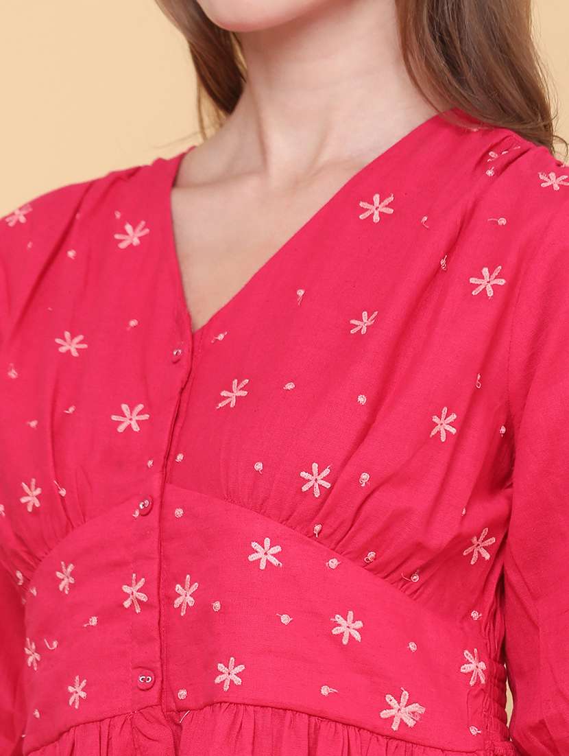 women embroidered three quarter sleeves a-line dress - 22328513 -  Standard Image - 1