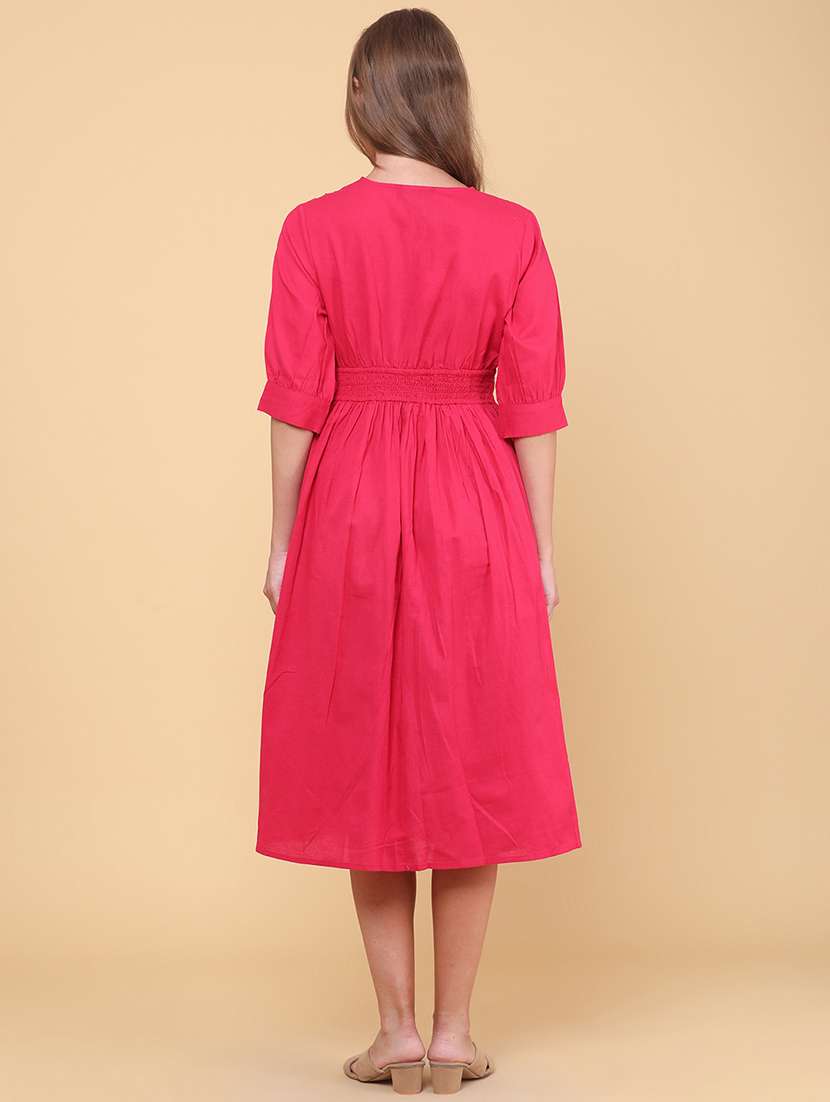 women embroidered three quarter sleeves a-line dress - 22328513 -  Standard Image - 4