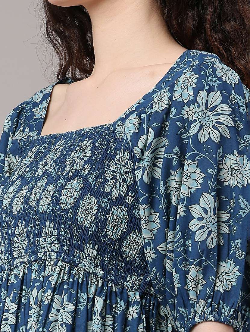 women printed puff sleeves a-line dress - 22328514 -  Standard Image - 1
