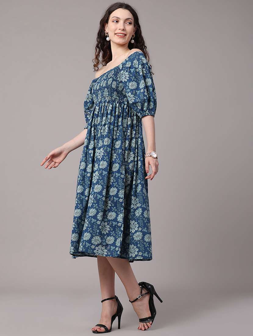 women printed puff sleeves a-line dress - 22328514 -  Standard Image - 4