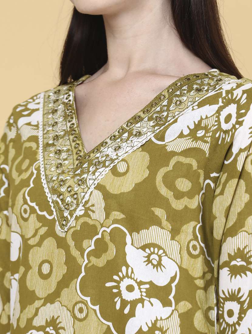 olive cotton kurta pant  set - 22328515 -  Standard Image - 1