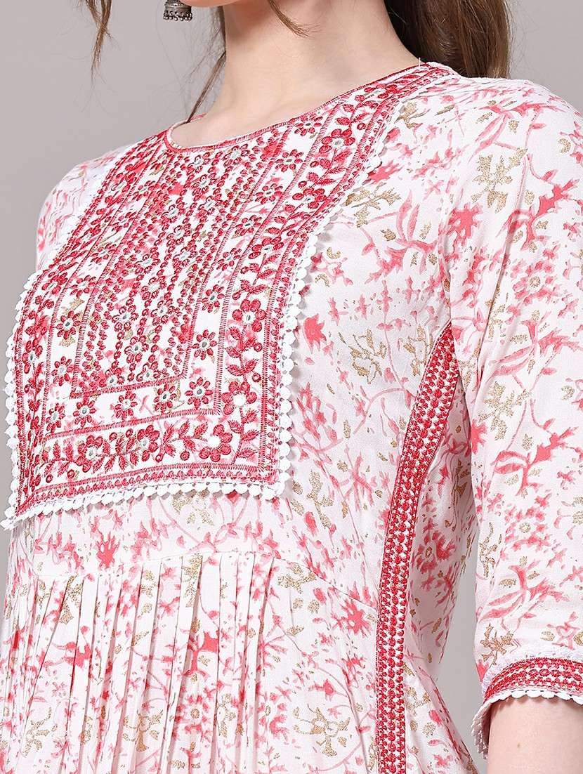 women printed three quarter sleeve kurta pant set - 22328525 -  Standard Image - 1