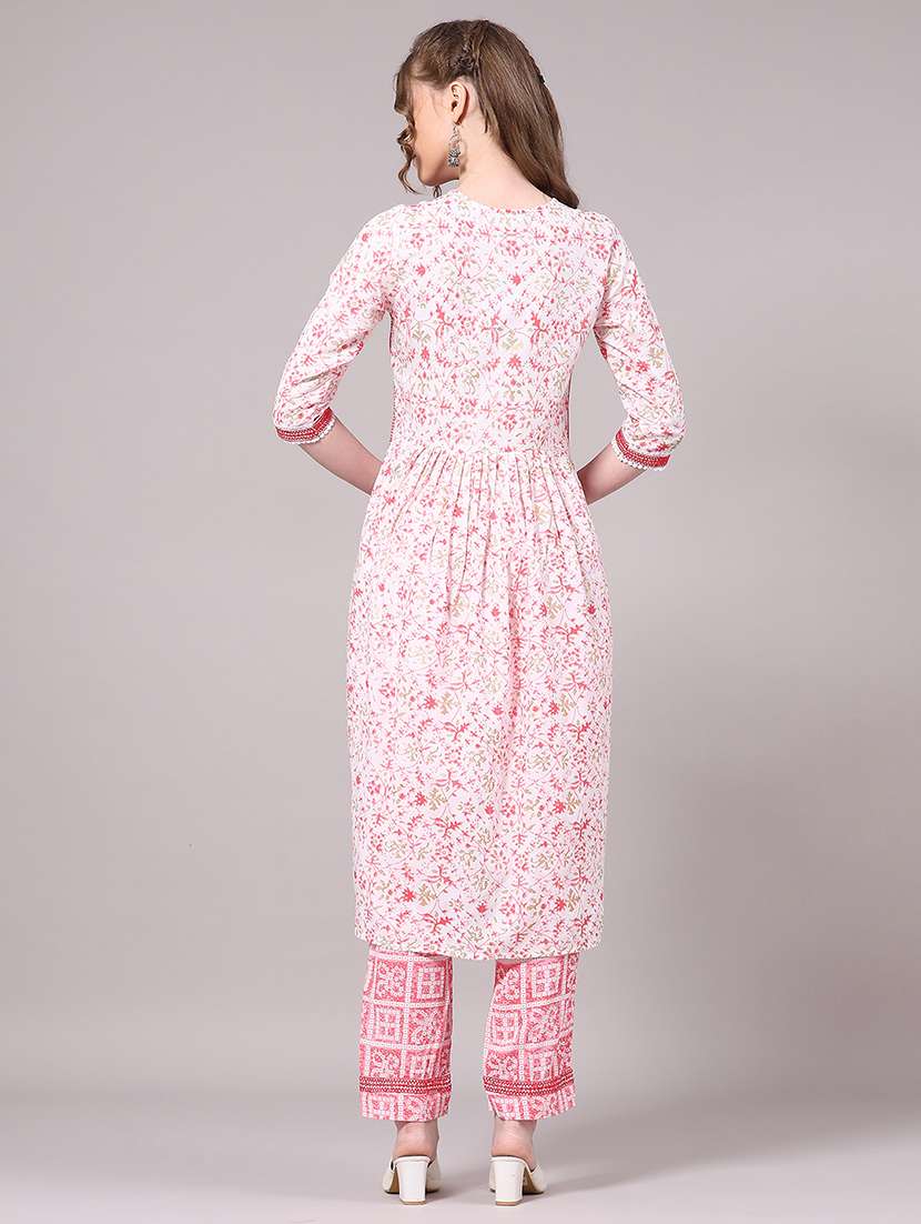 women printed three quarter sleeve kurta pant set - 22328525 -  Standard Image - 4