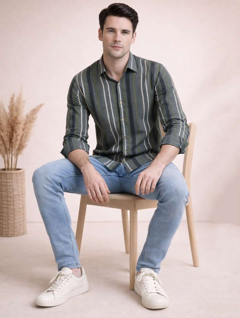 men striped long sleeve regular fit casual shirt - 22328562 -  Standard Image - 1