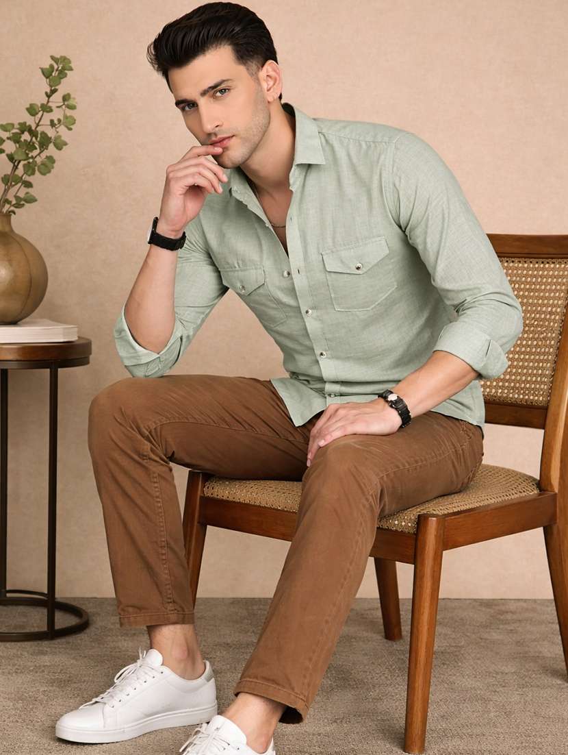 men solid long sleeve regular fit casual shirt - 22328564 -  Standard Image - 1