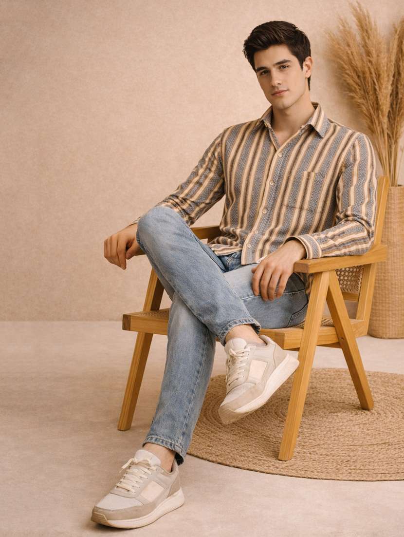 men striped long sleeve regular fit casual shirt - 22328567 -  Standard Image - 1