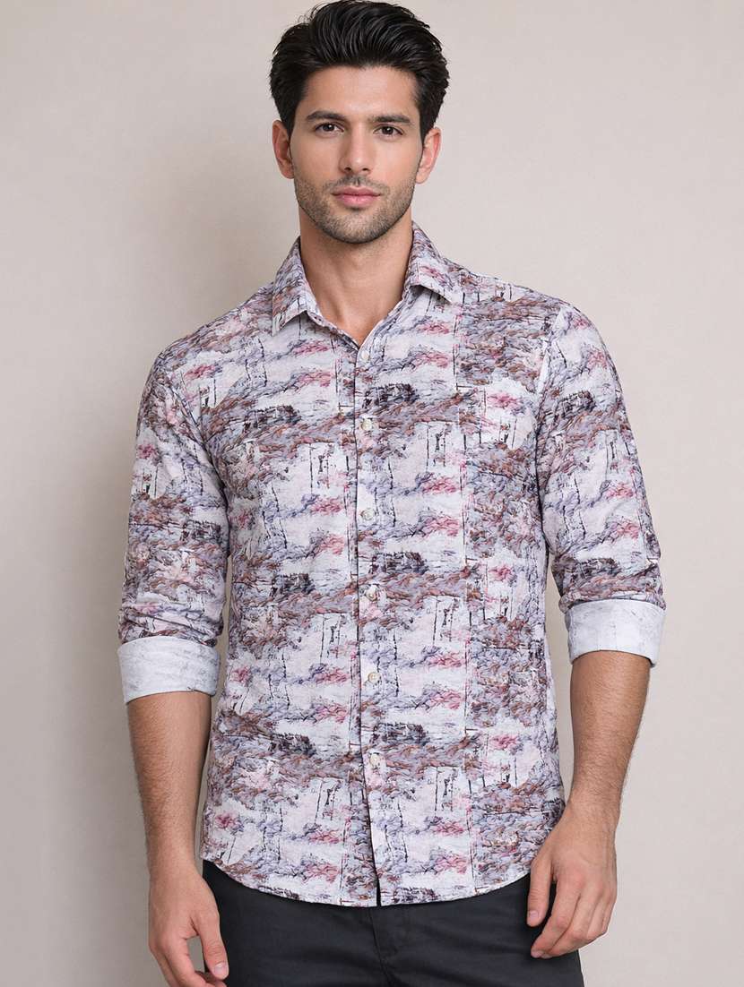 men printed long sleeve regular fit casual shirt