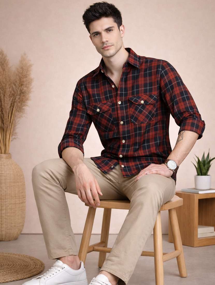 men checkered long sleeve regular fit casual shirt - 22328579 -  Standard Image - 1