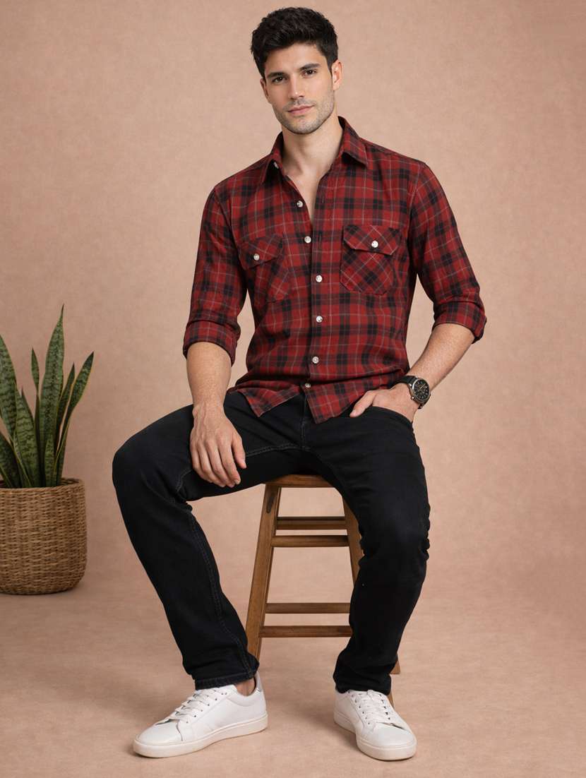 men checkered long sleeve regular fit casual shirt - 22328581 -  Standard Image - 4