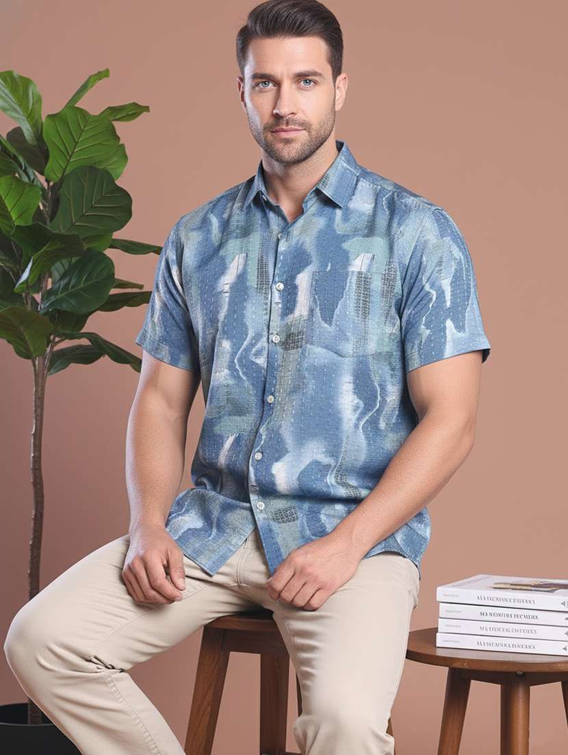 men abstract short sleeve regular fit casual shirt - 22328591 -  Standard Image - 1