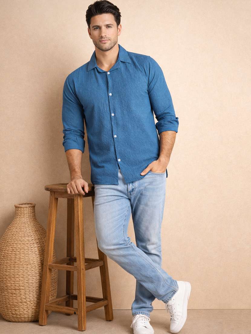 Men Solid Long Sleeve Regular Fit Casual Shirt - 22328594 -  Standard Image - 1