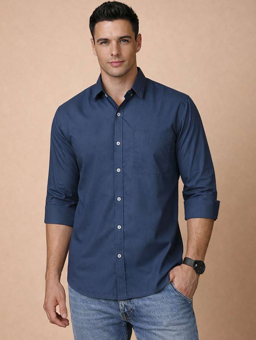 men solid long sleeve regular fit casual shirt