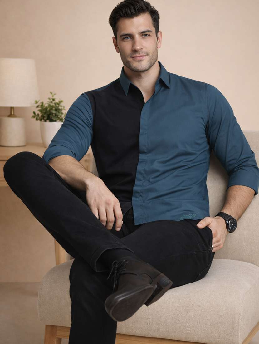 men color block long sleeve regular fit casual shirt - 22328602 -  Standard Image - 1