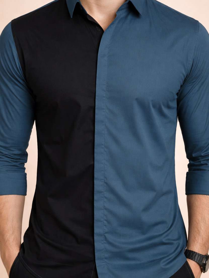 men color block long sleeve regular fit casual shirt - 22328602 -  Standard Image - 4