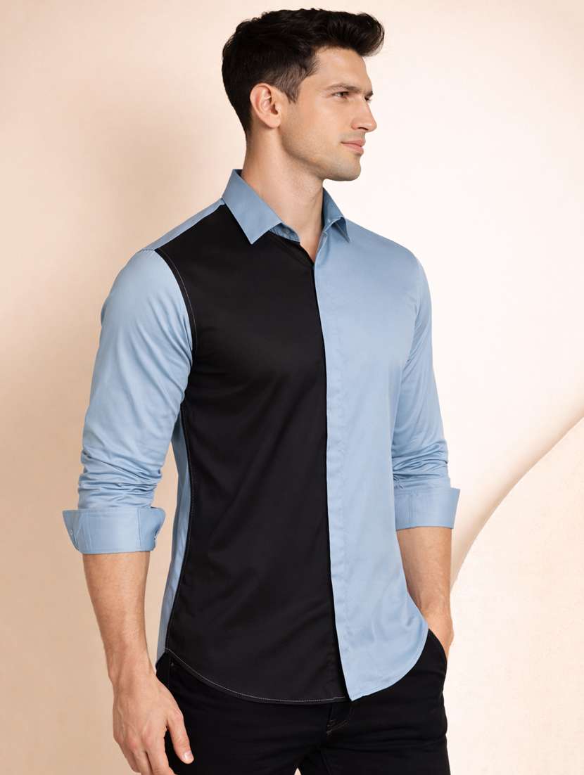 men color block long sleeve regular fit casual shirt - 22328603 -  Standard Image - 1