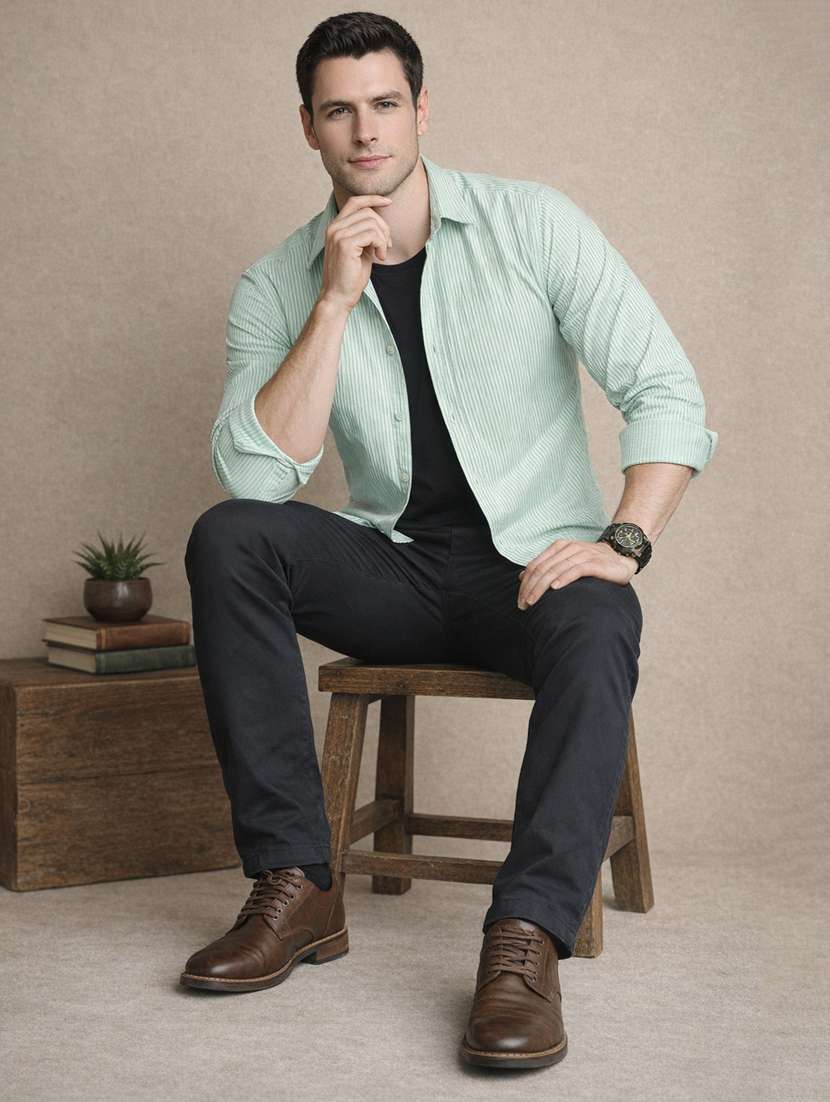 men striped long sleeve regular fit casual shirt - 22328606 -  Standard Image - 1