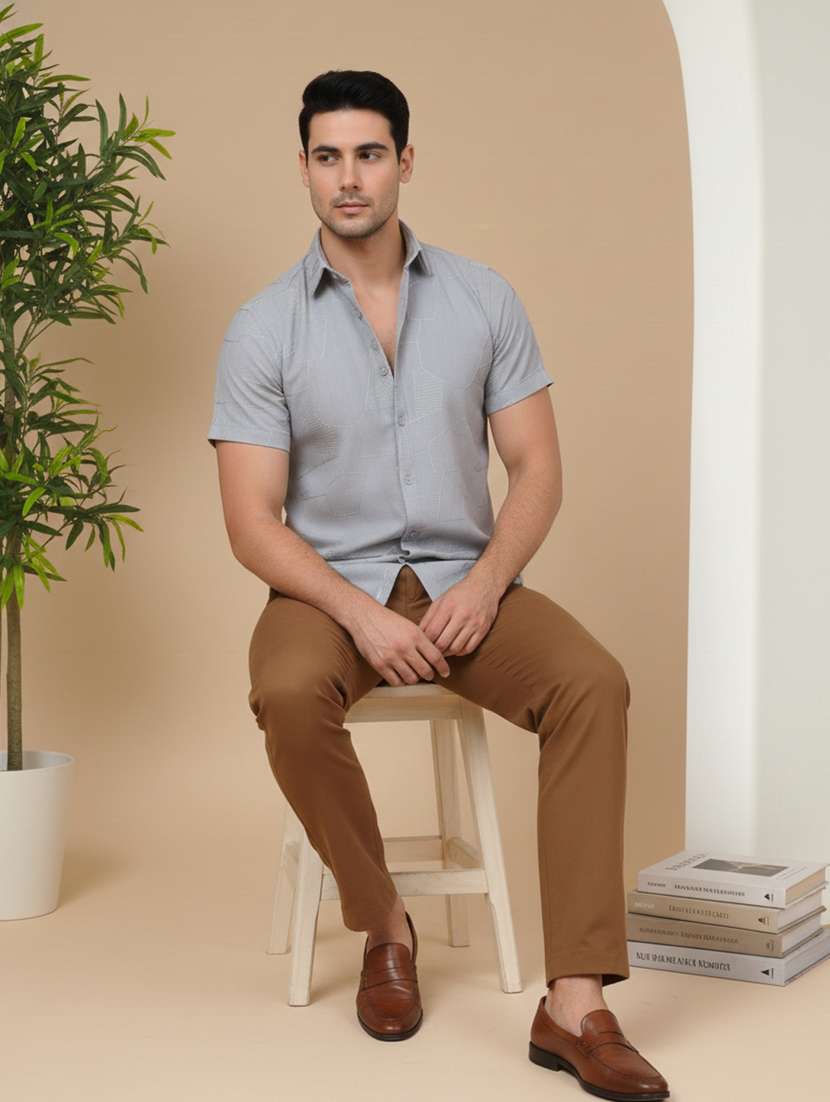 men geometric short sleeve regular fit casual shirt - 22328624 -  Standard Image - 4