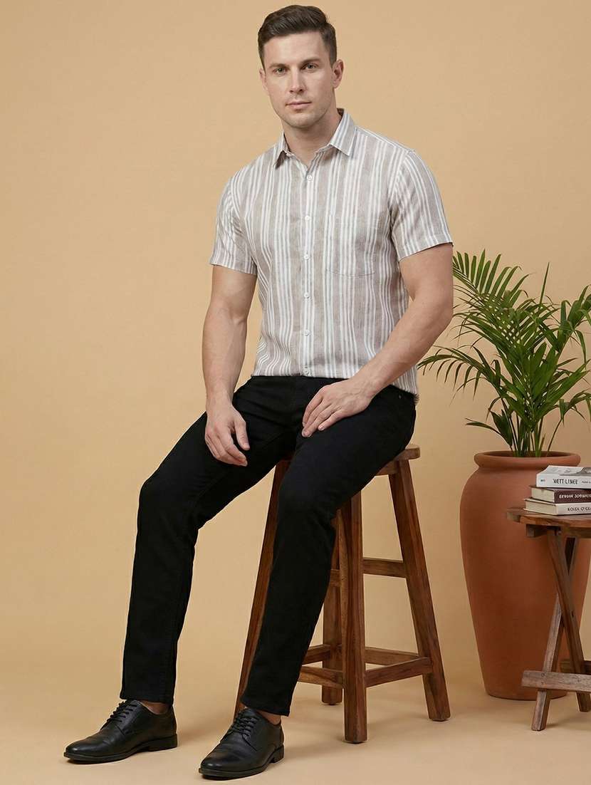 men striped short sleeve regular fit casual shirt - 22328627 -  Standard Image - 4