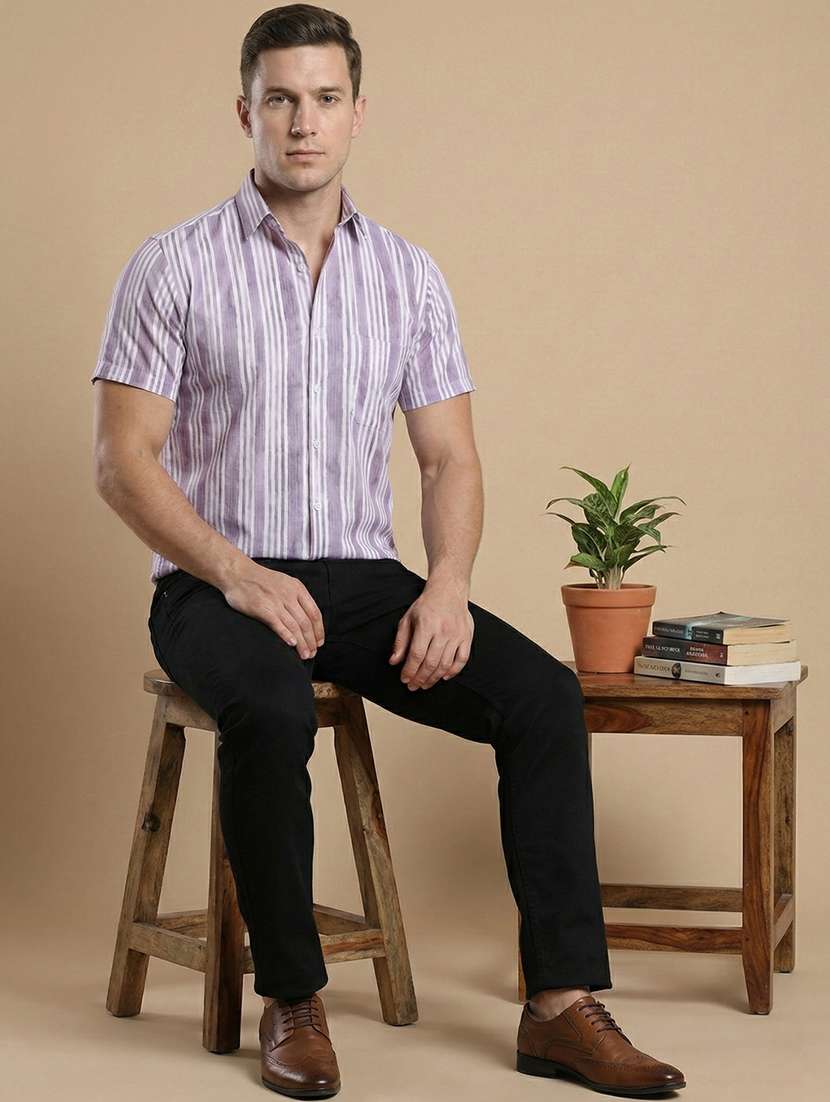 men striped short sleeve regular fit casual shirt - 22328629 -  Standard Image - 4