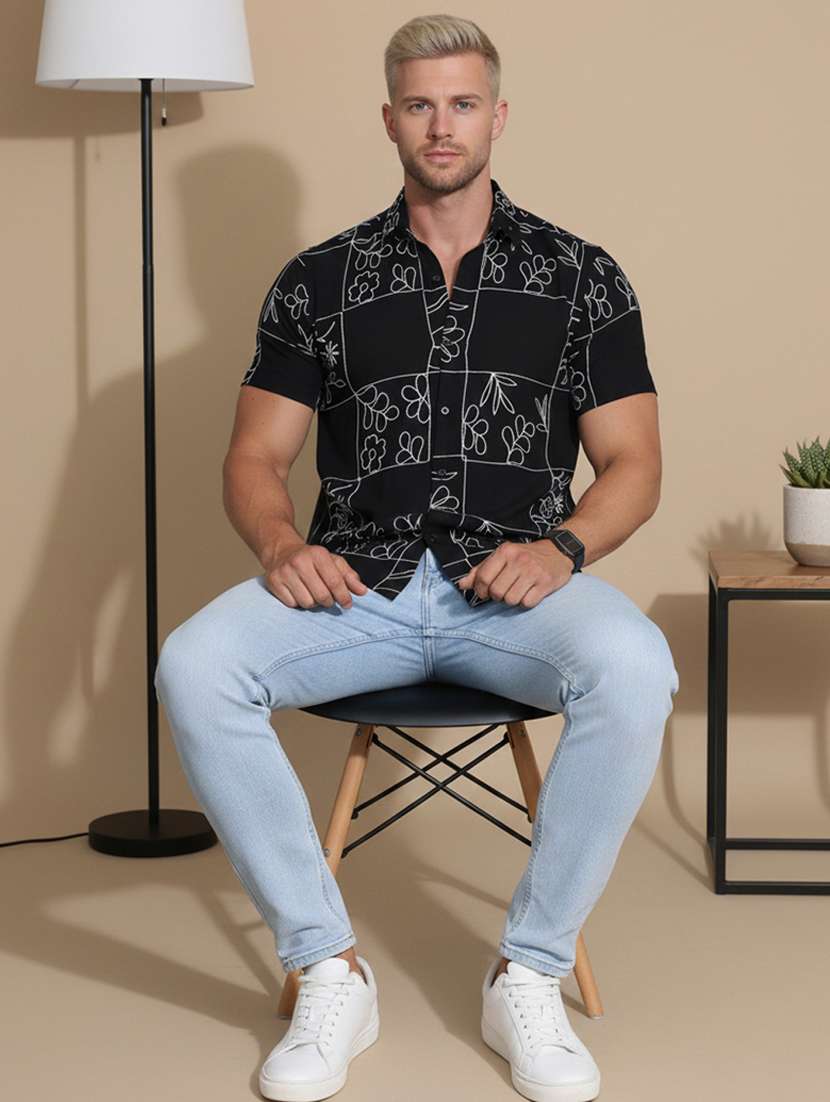 men printed short sleeve regular fit casual shirt - 22328630 -  Standard Image - 4