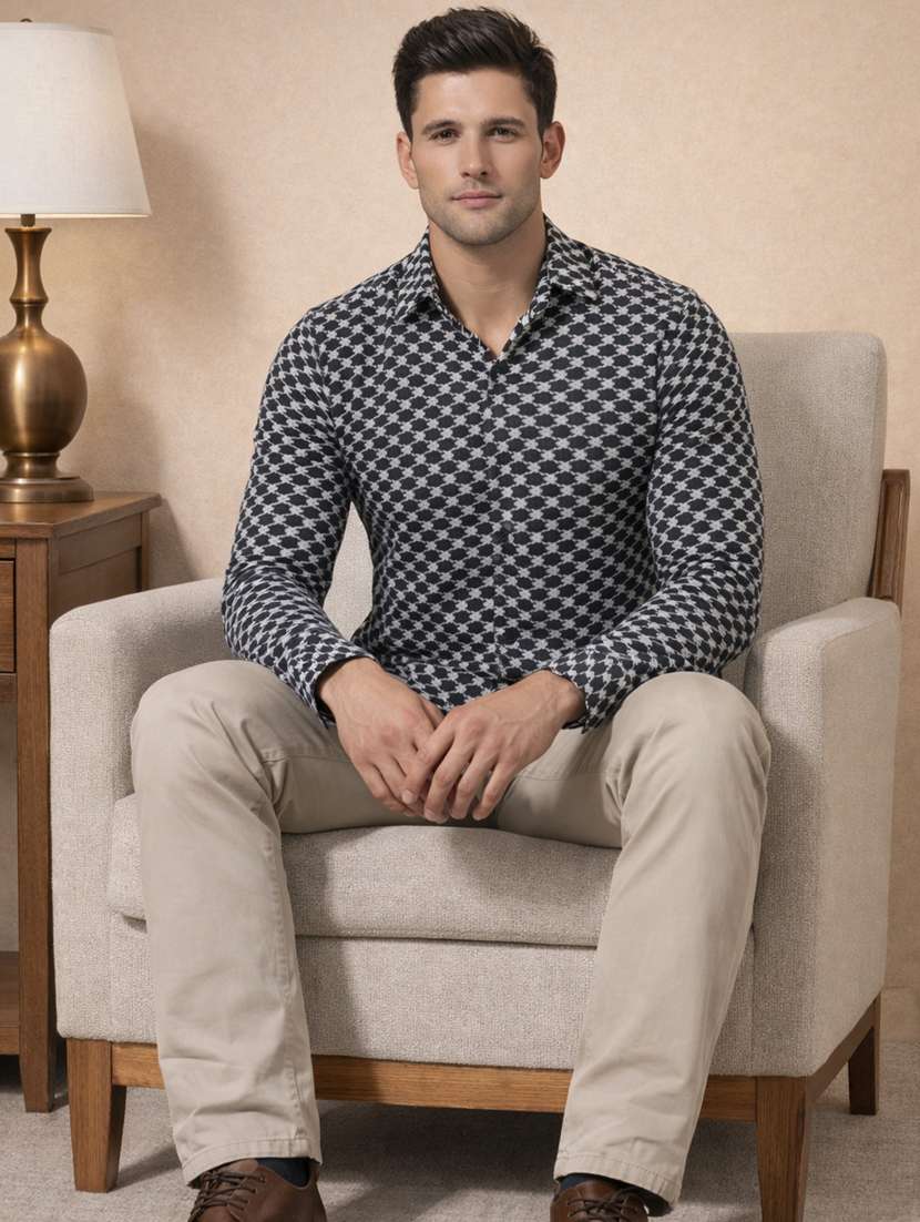 men self design long sleeve regular fit casual shirt - 22328636 -  Standard Image - 1