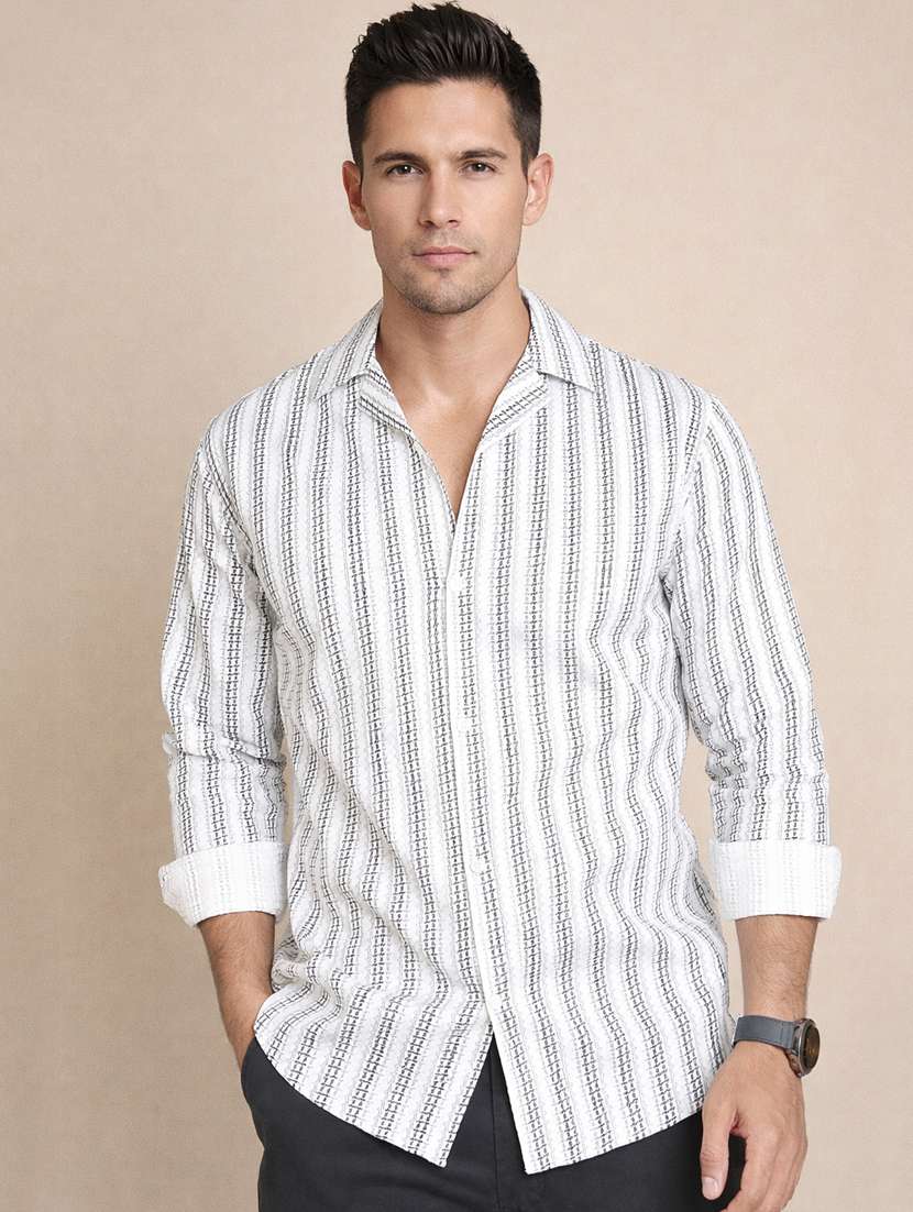 men printed long sleeve regular fit casual shirt