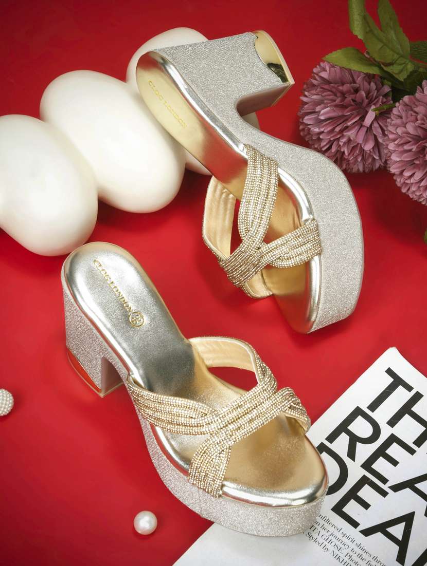 women gold slip on sandal