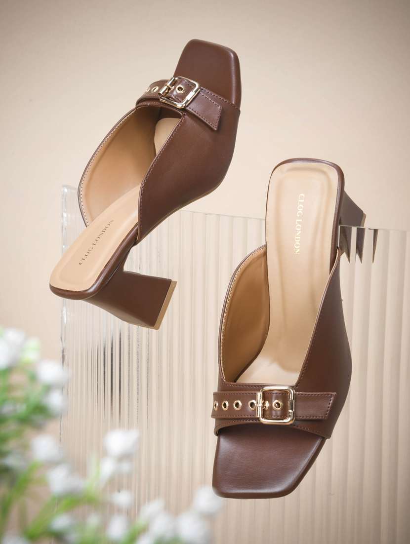 women brown slip on sandal