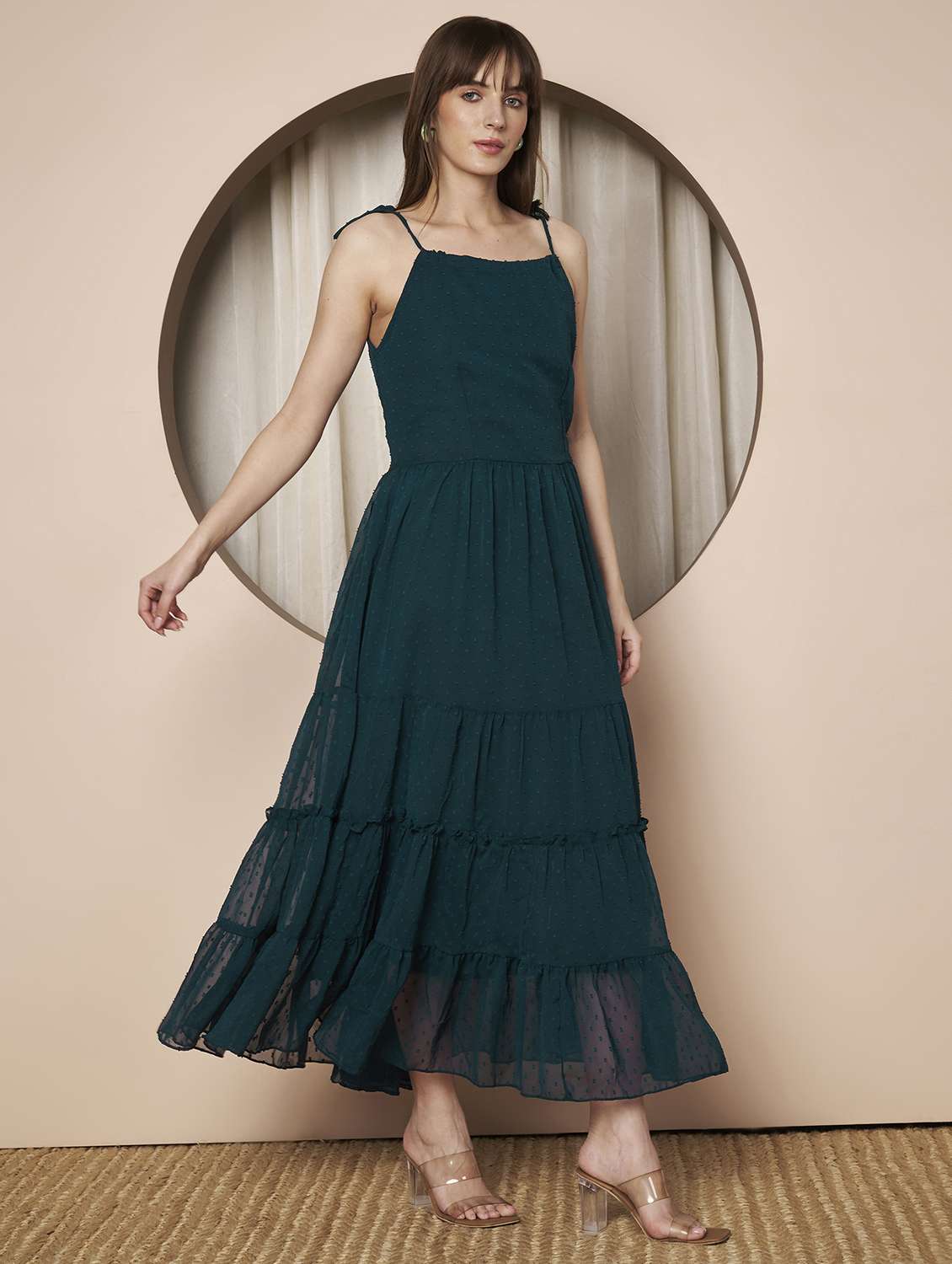 women solid shoulder strap tiered dress - 22328808 -  Standard Image - 1