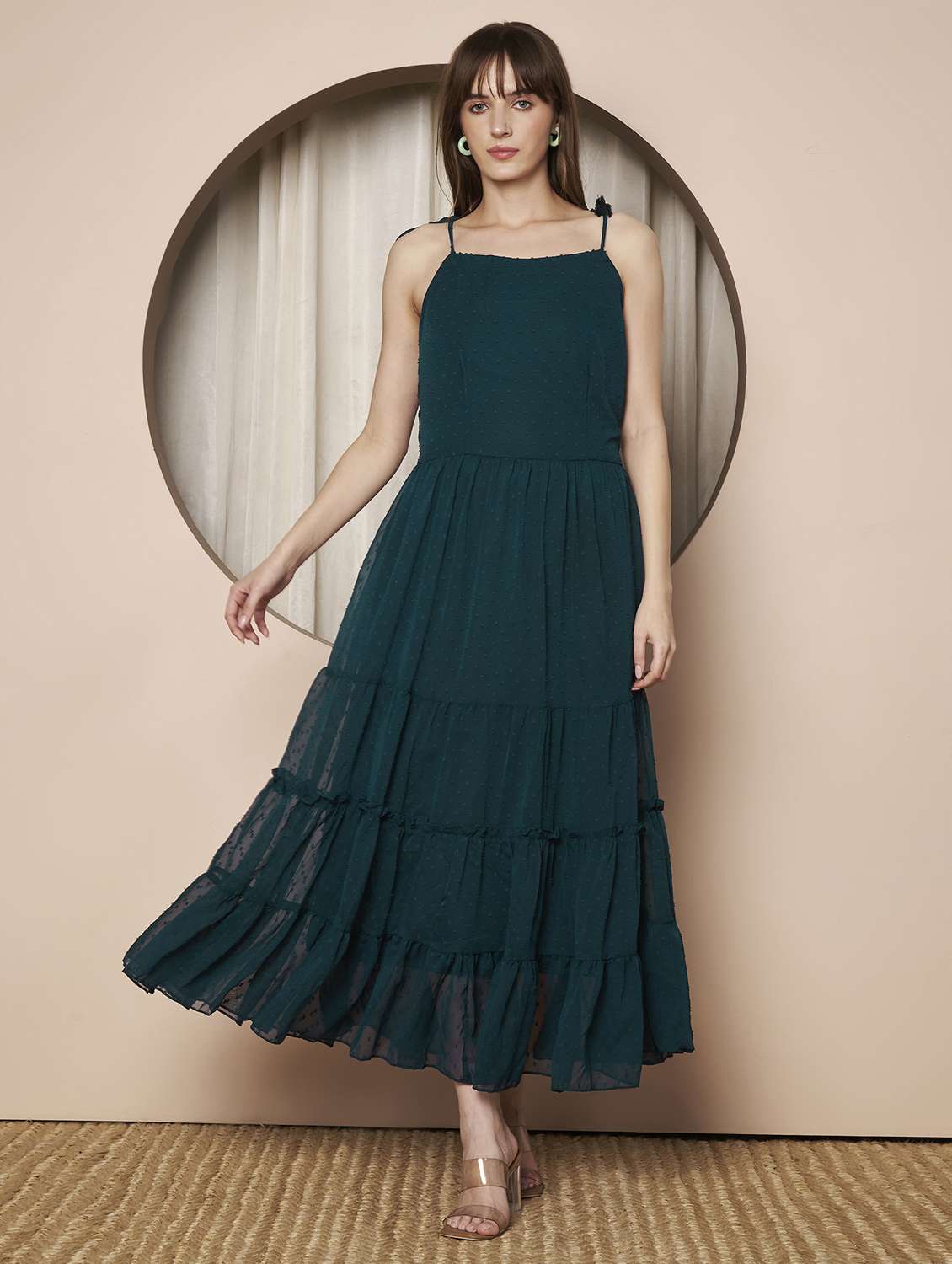 women solid shoulder strap tiered dress - 22328808 -  Standard Image - 4