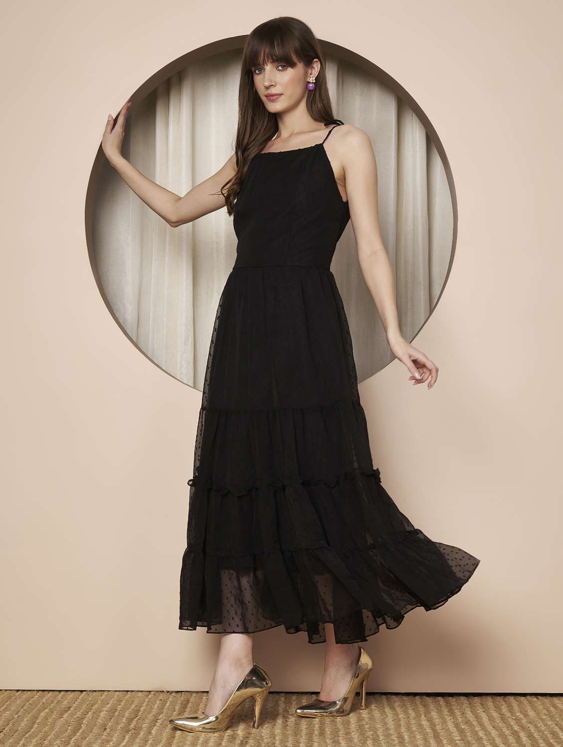 women solid shoulder strap tiered maxi dress - 22328809 -  Standard Image - 1