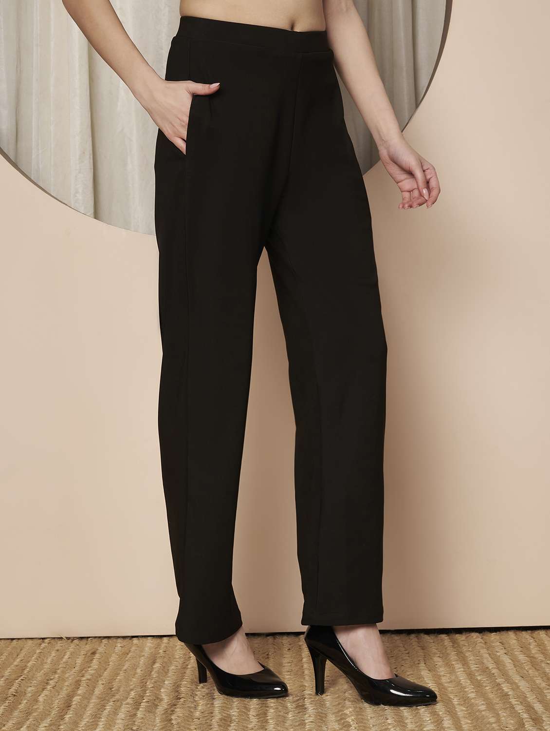 women solid mid rise straight trouser - 22328813 -  Standard Image - 1