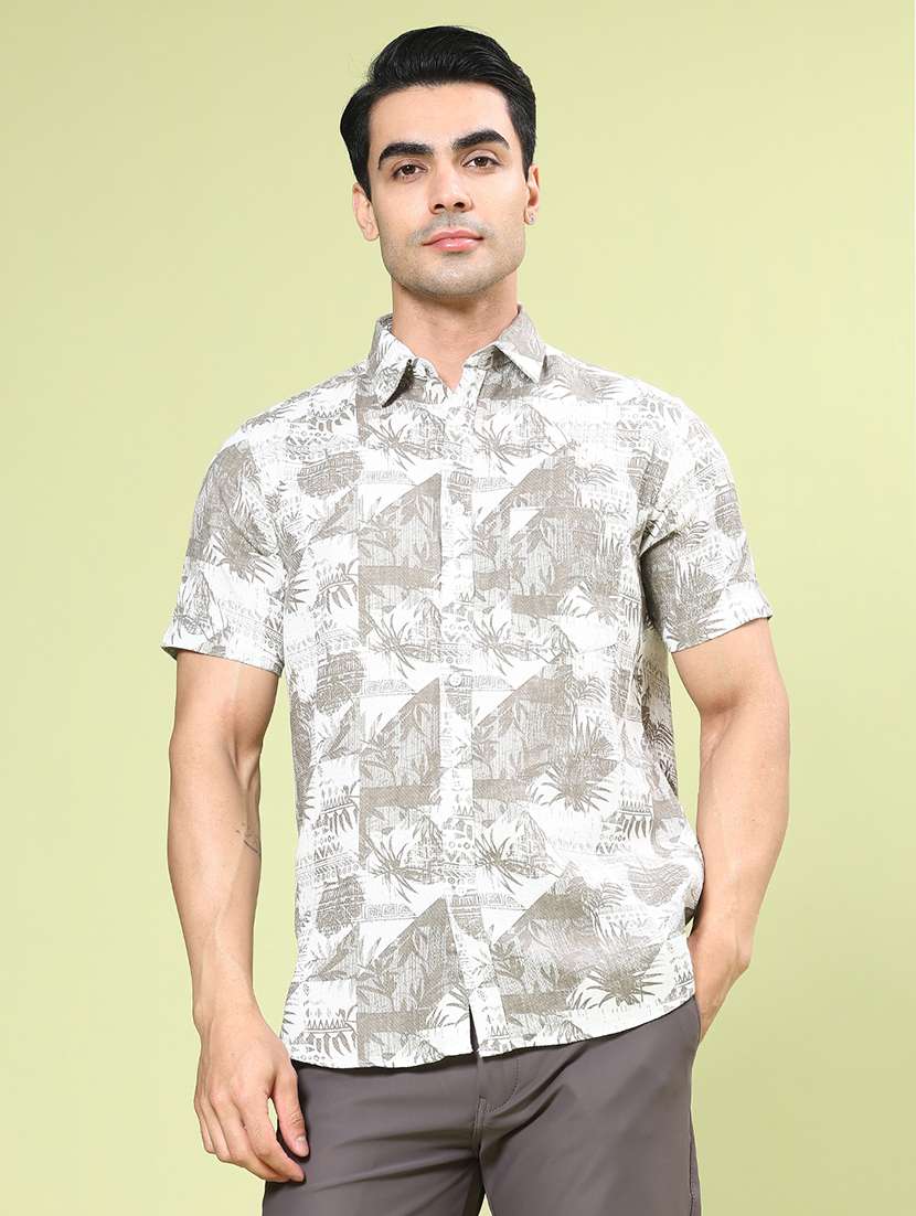men beige cotton casual shirt