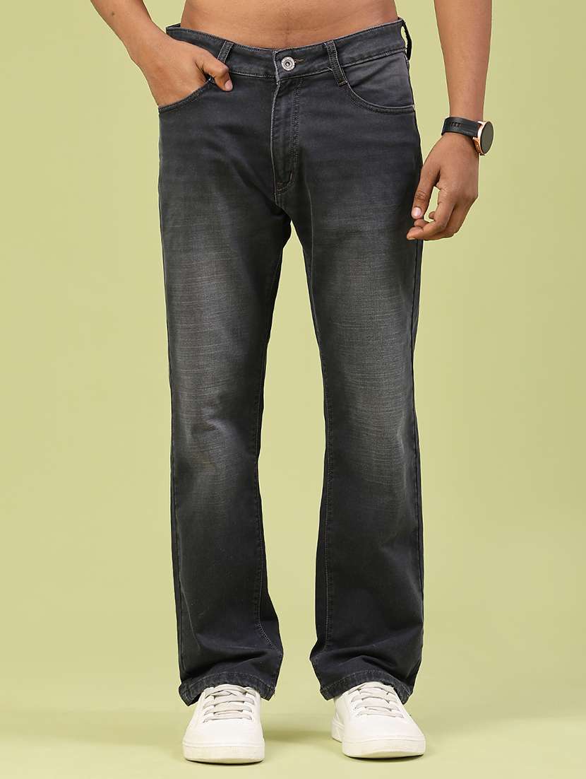 men washed mid rise full length jeans