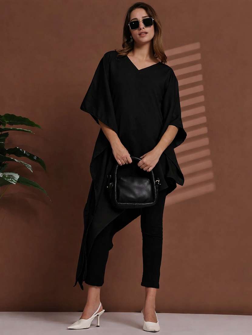 women solid kimono sleeve kaftan tunic