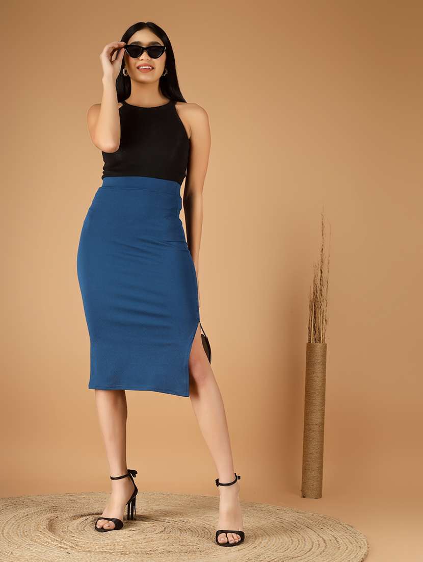 women solid high rise bodycon skirt - 22329197 -  Standard Image - 4