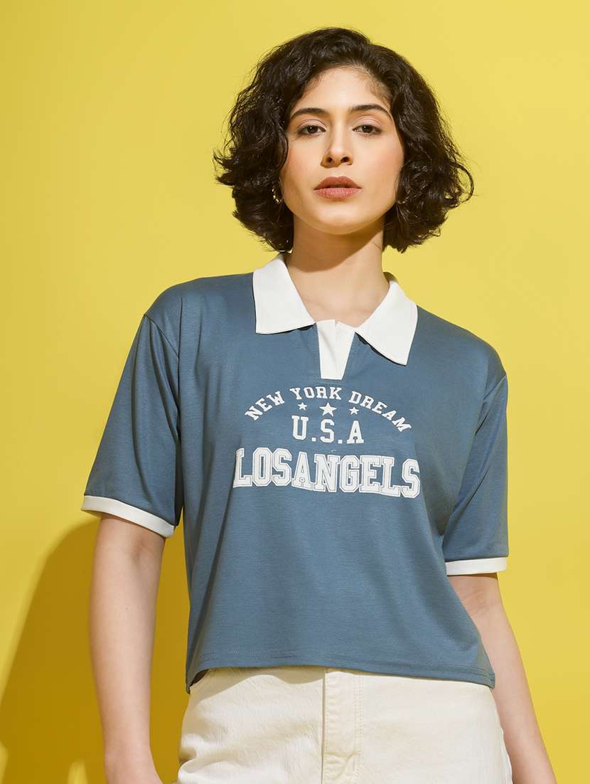 women printed short sleeve polo t-shirt - 22329200 -  Standard Image - 1