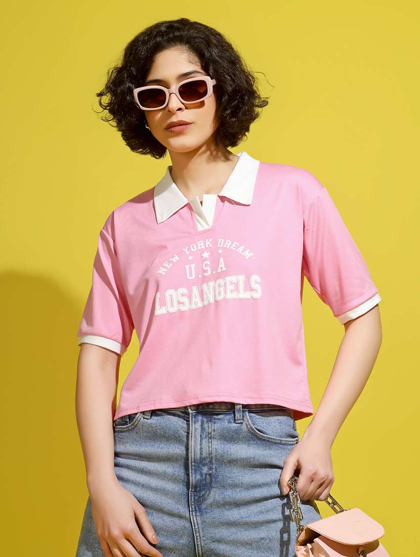 women printed short sleeve polo t-shirt