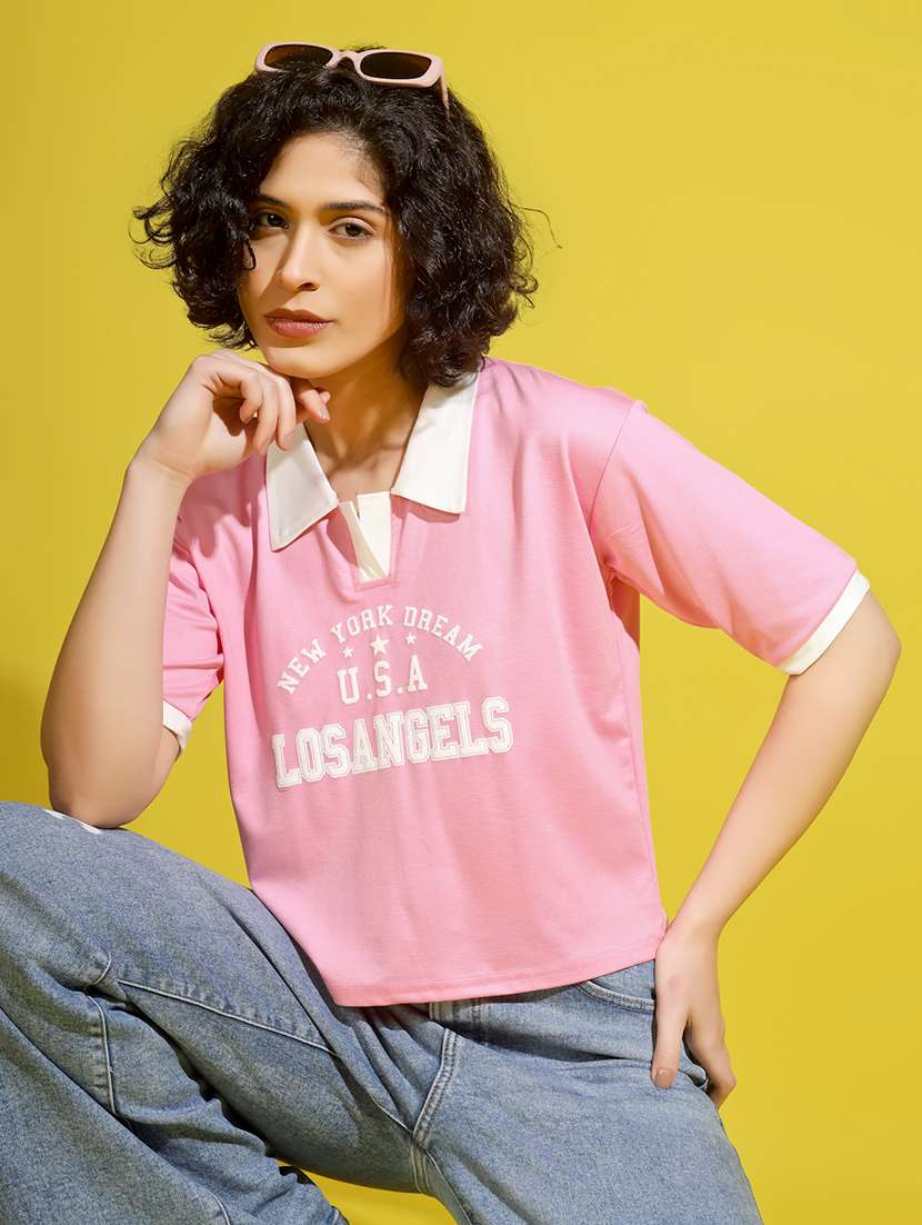 women printed short sleeve polo t-shirt - 22329202 -  Standard Image - 1